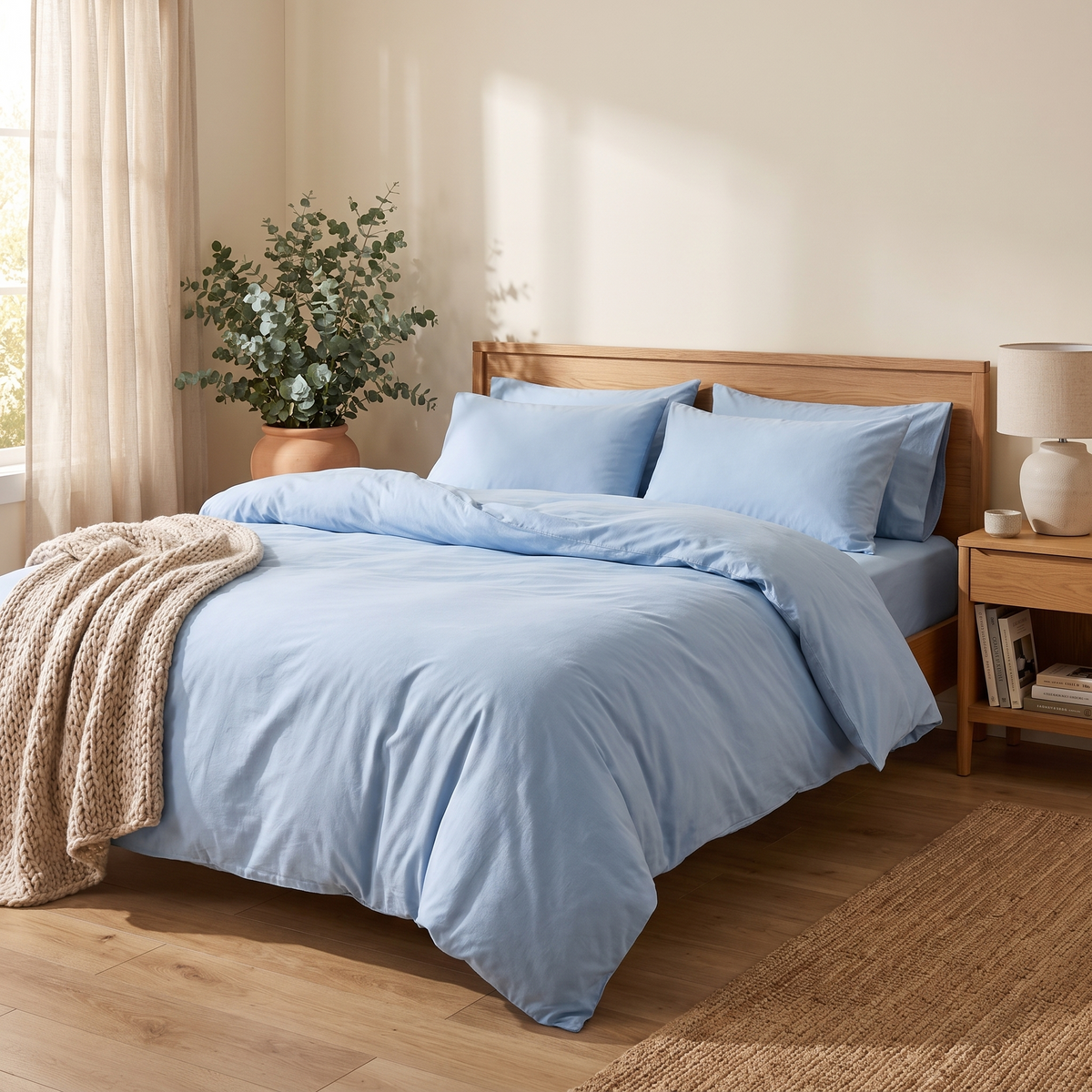 3-Piece Duvet Cover Set with Pillowcases styled in a warm home setting