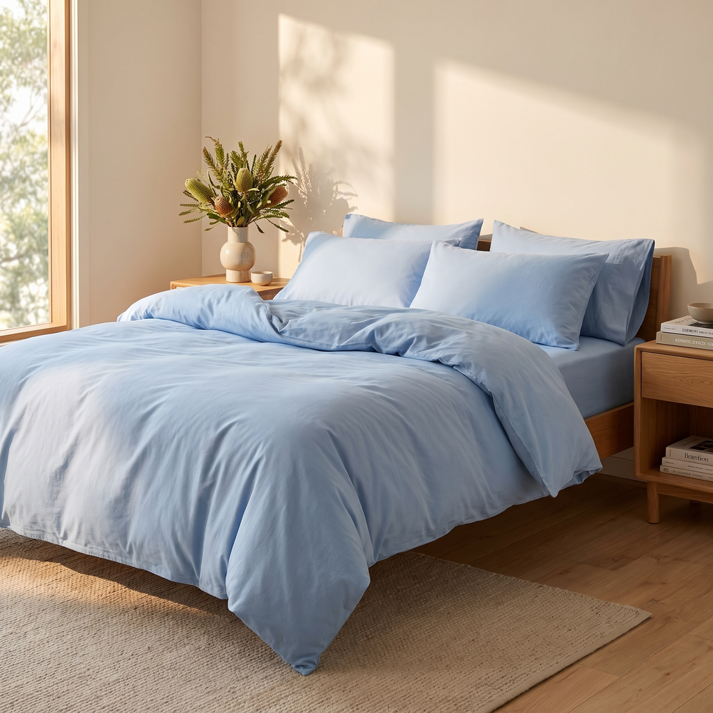 3-Piece Duvet Cover Set with Pillowcases styled in a warm home setting