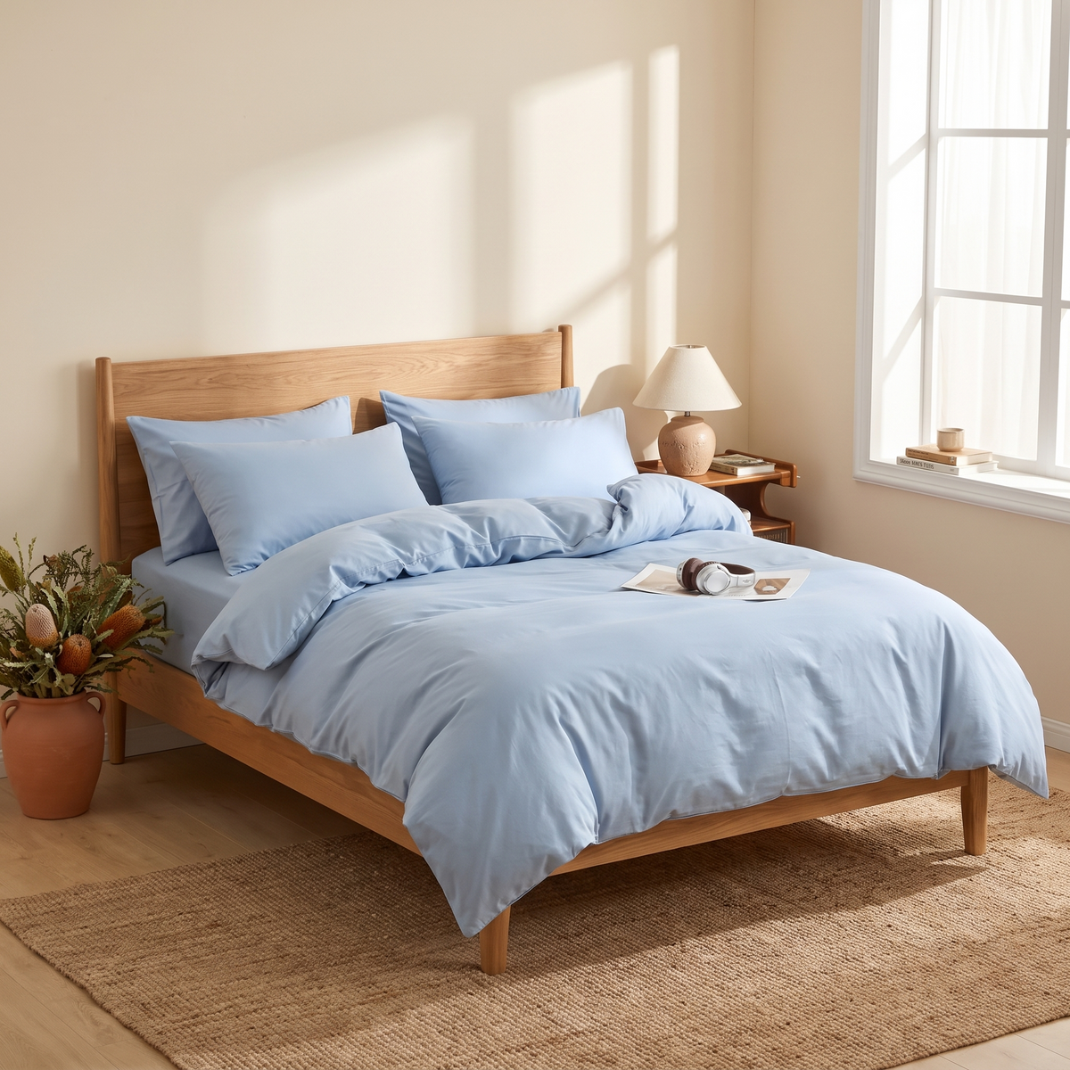 3-Piece Duvet Cover Set with Pillowcases styled in a warm home setting
