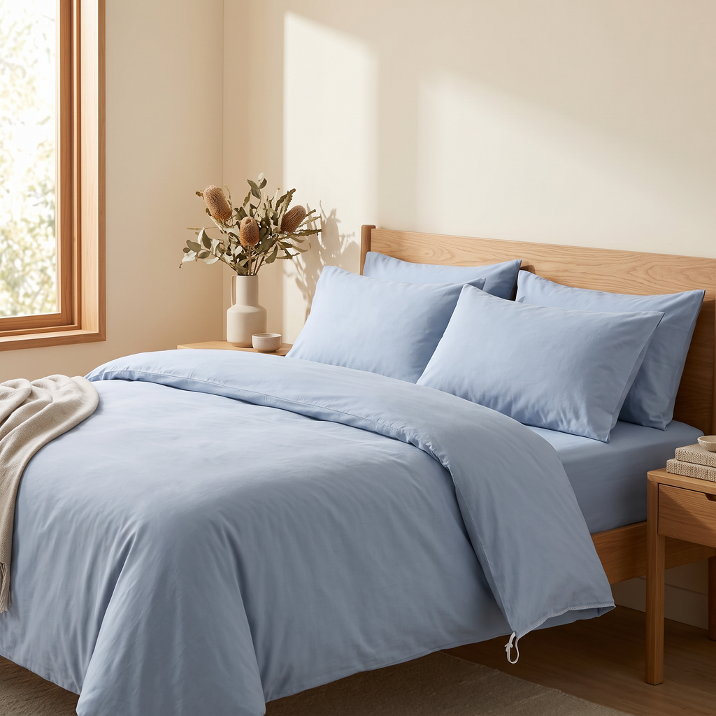 3-Piece Duvet Cover Set with Pillowcases styled in a warm home setting