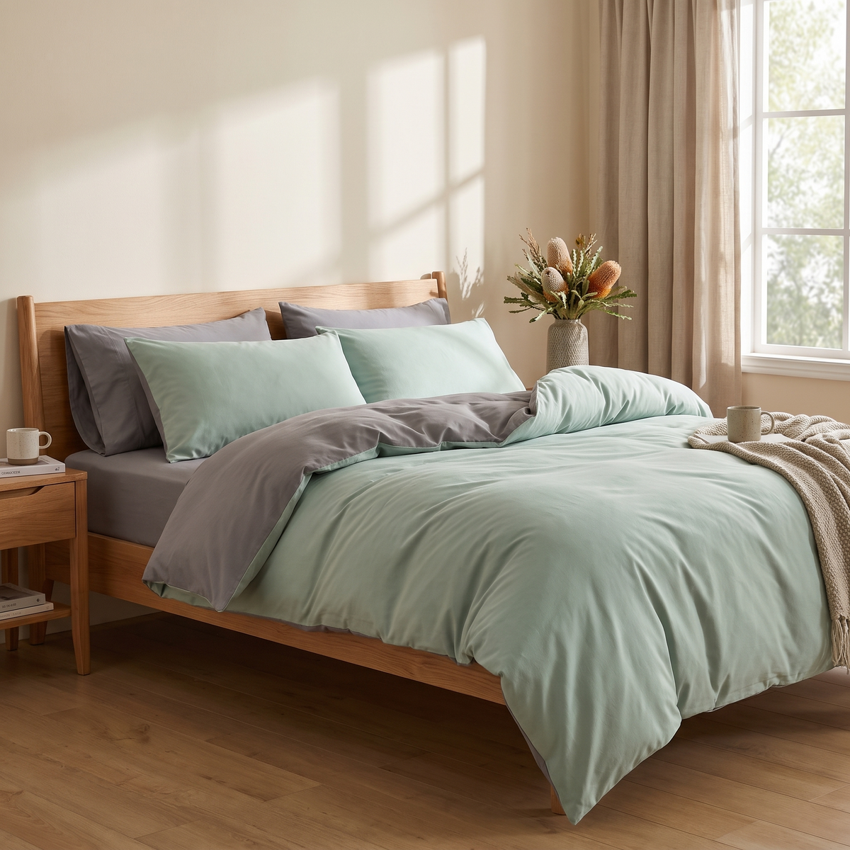 3-Piece Duvet Cover Set with Pillowcases styled in a warm home setting