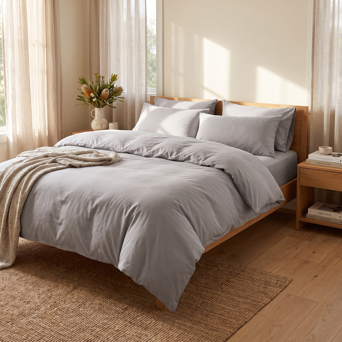 3-Piece Duvet Cover Set with Pillowcases styled in a warm home setting