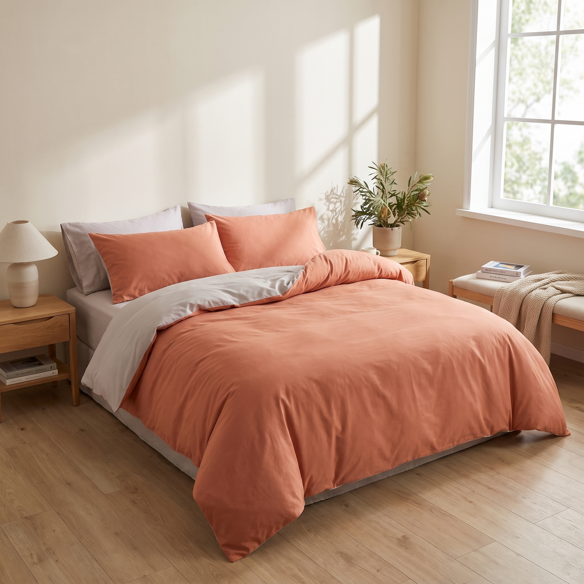 3-Piece Duvet Cover Set with Pillowcases styled in a warm home setting