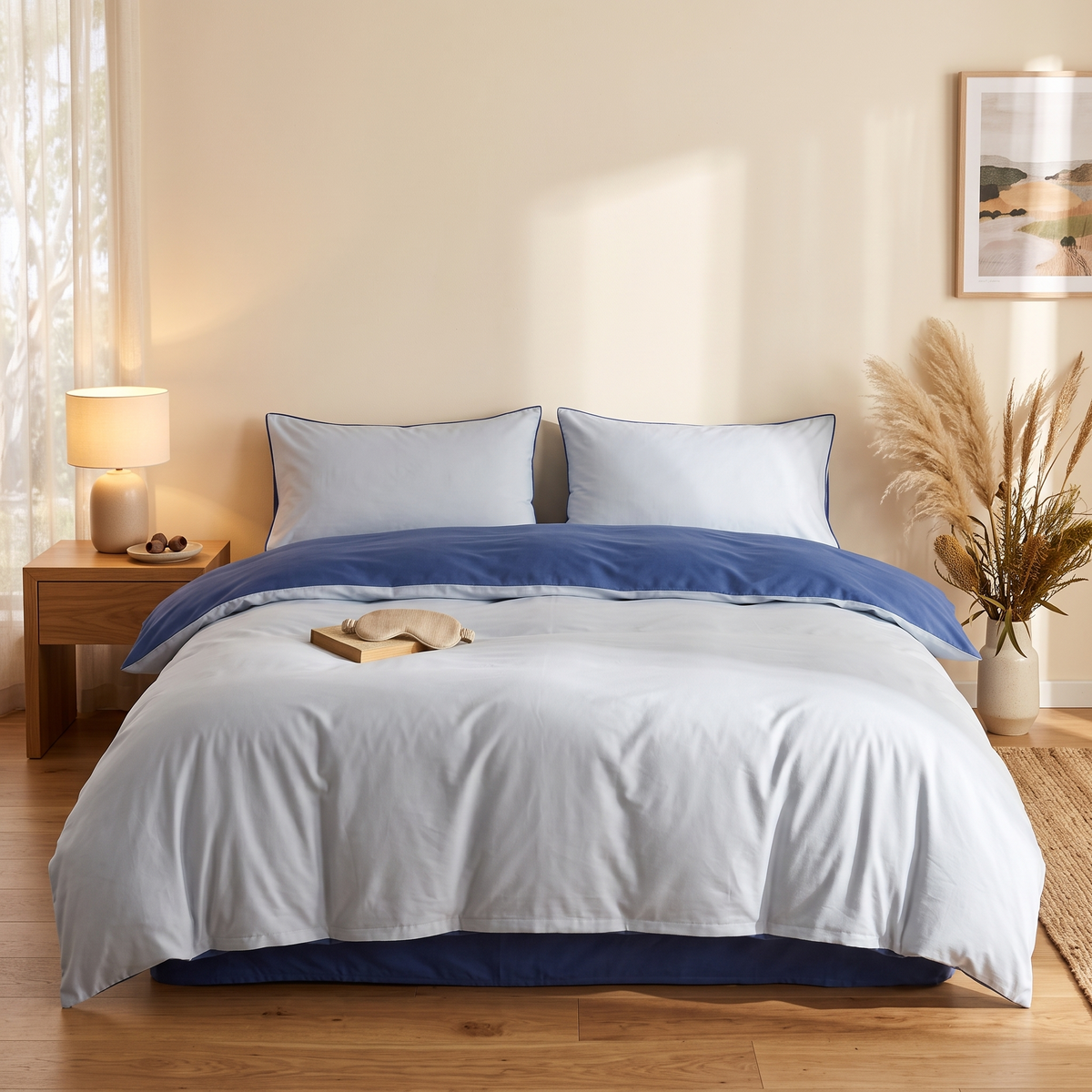 3-Piece Duvet Cover Set with Pillowcases styled in a warm home setting