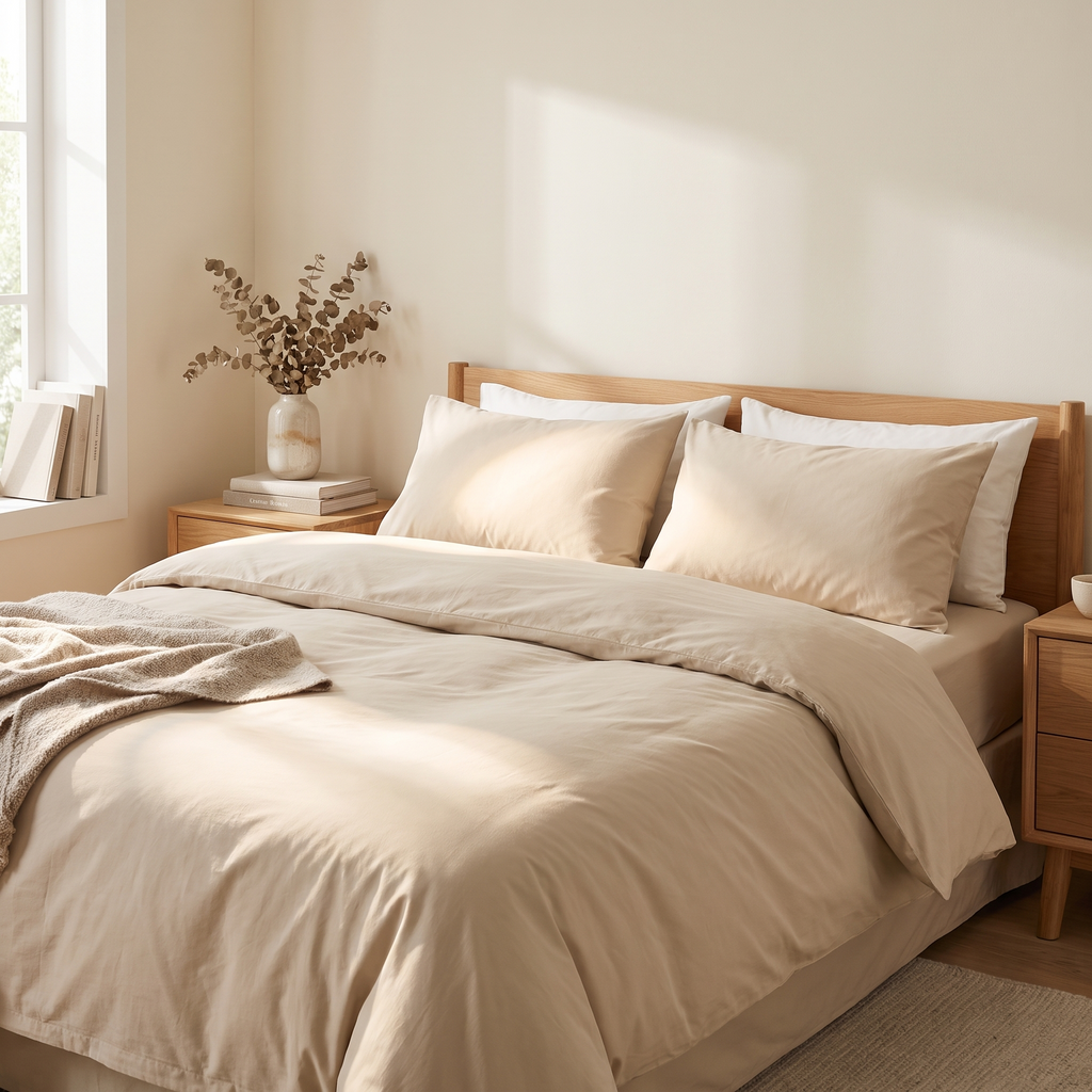 3-Piece Duvet Cover Set with Pillowcases styled in a warm home setting