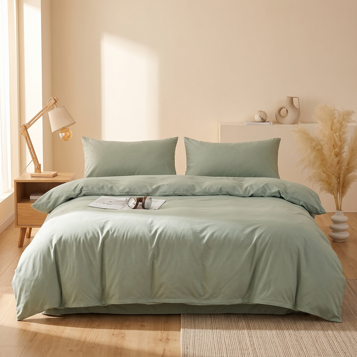 3-Piece Duvet Cover Set with Pillowcases styled in a warm home setting