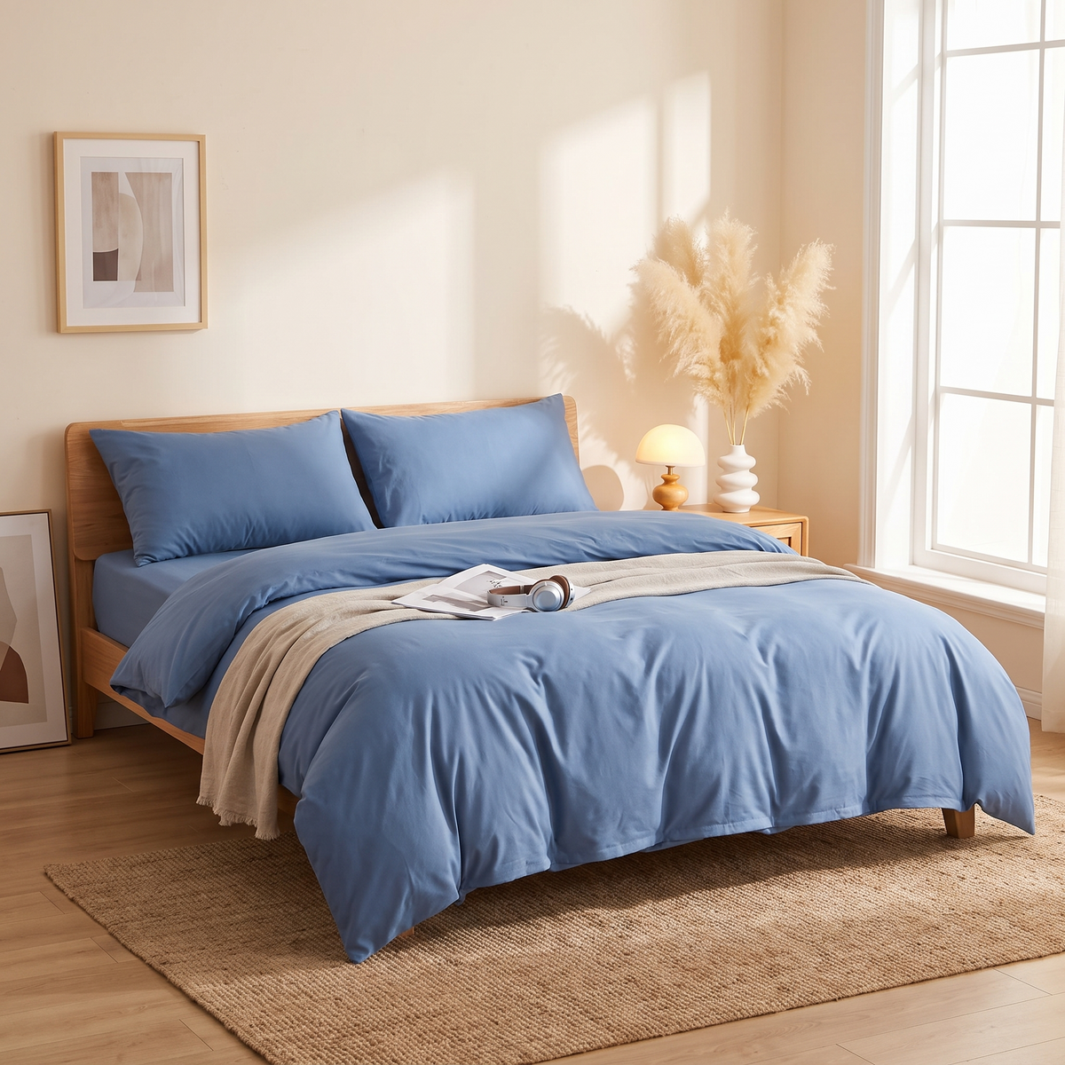 3-Piece Duvet Cover Set with Pillowcases styled in a warm home setting