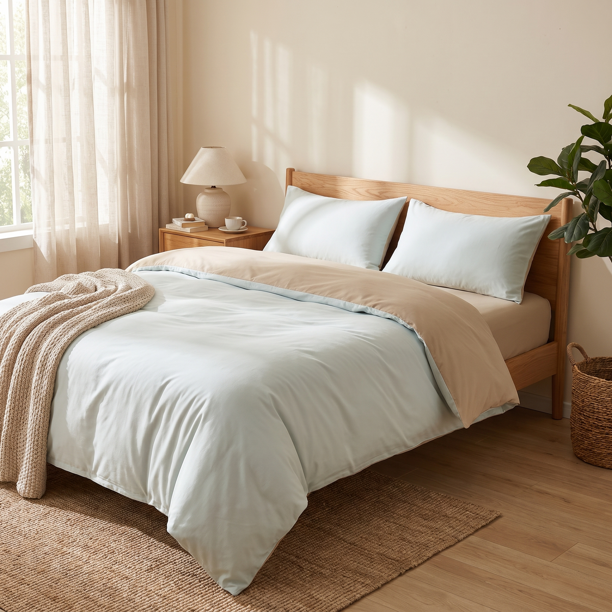 3-Piece Duvet Cover Set with Pillowcases styled in a warm home setting