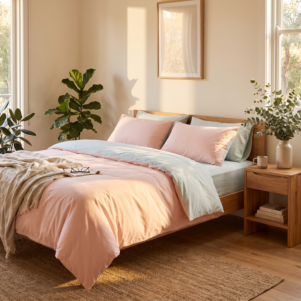 3-Piece Duvet Cover Set with Pillowcases styled in a warm home setting