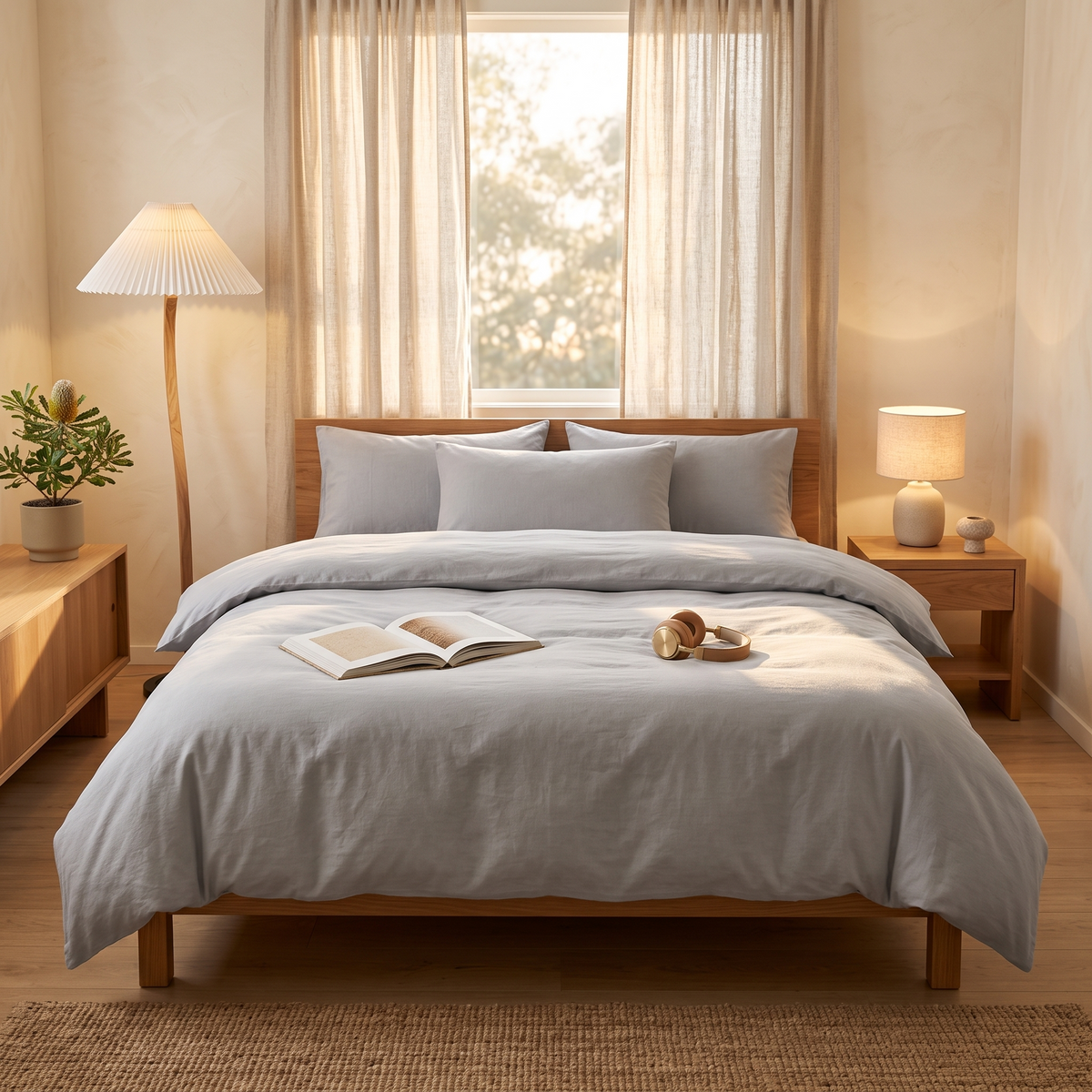 3-Piece Duvet Cover Set with Pillowcases styled in a warm home setting