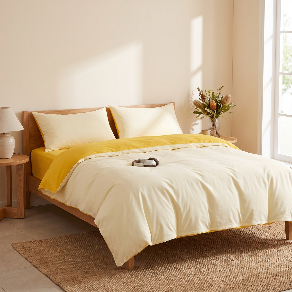 3-Piece Duvet Cover Set with Pillowcases styled in a warm home setting