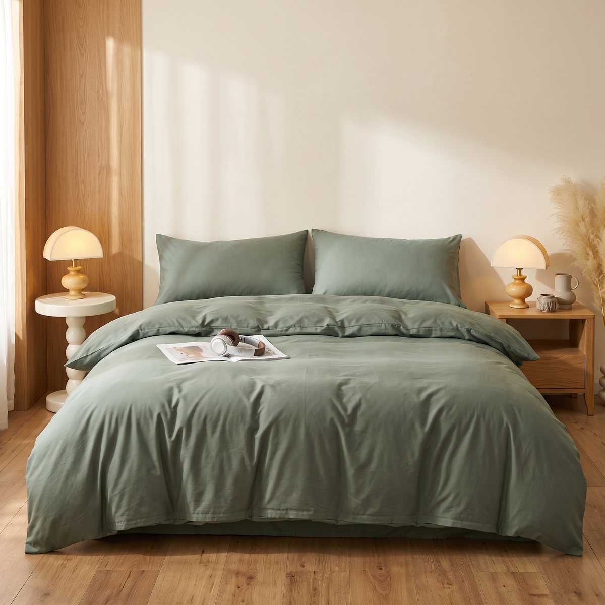 3-Piece Duvet Cover Set with Pillowcases styled in a warm home setting