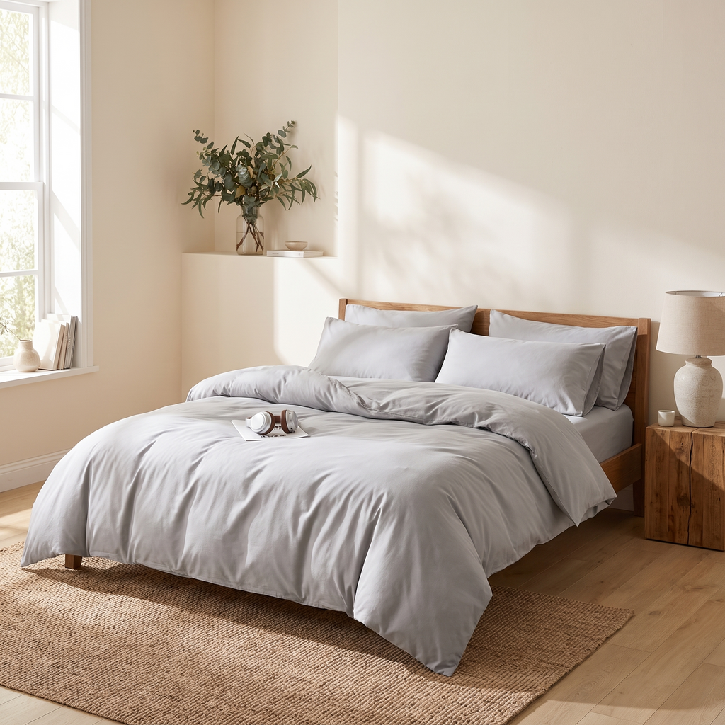 3-Piece Duvet Cover Set with Pillowcases styled in a warm home setting