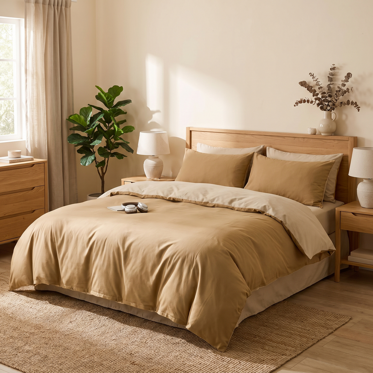 3-Piece Duvet Cover Set with Pillowcases styled in a warm home setting