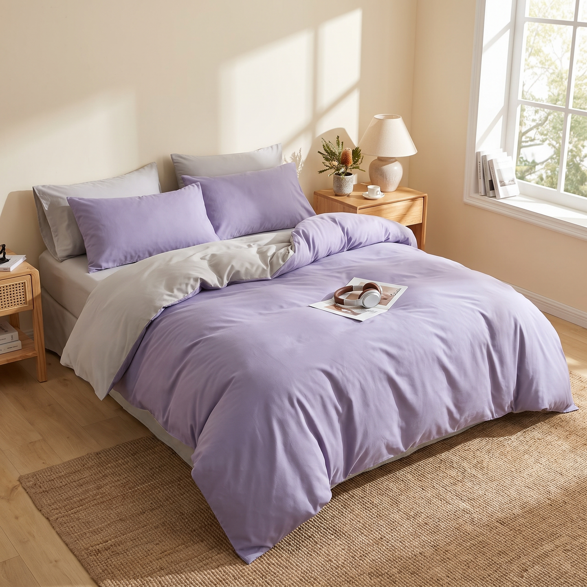 3-Piece Duvet Cover Set with Pillowcases styled in a warm home setting