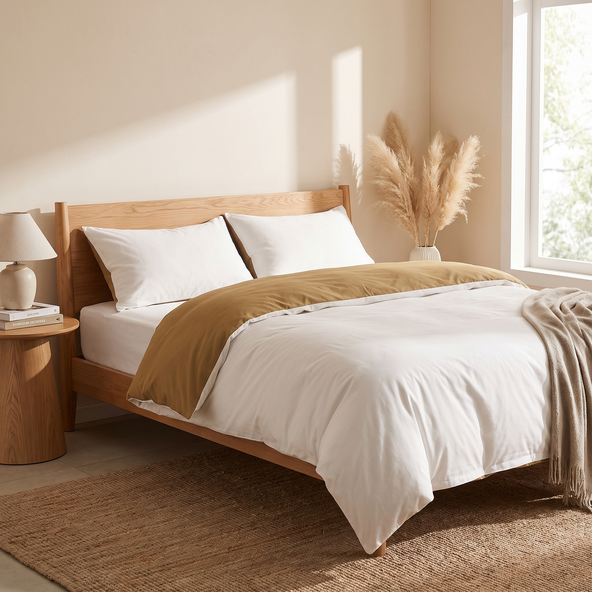3-Piece Duvet Cover Set with Pillowcases styled in a warm home setting