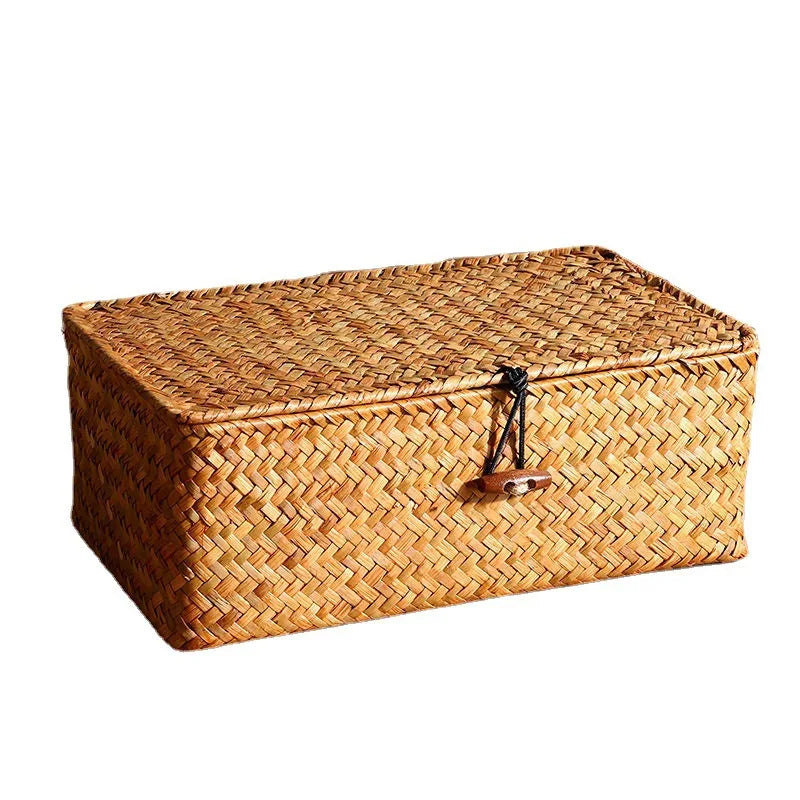 Vintage Woven Storage Basket with Lid