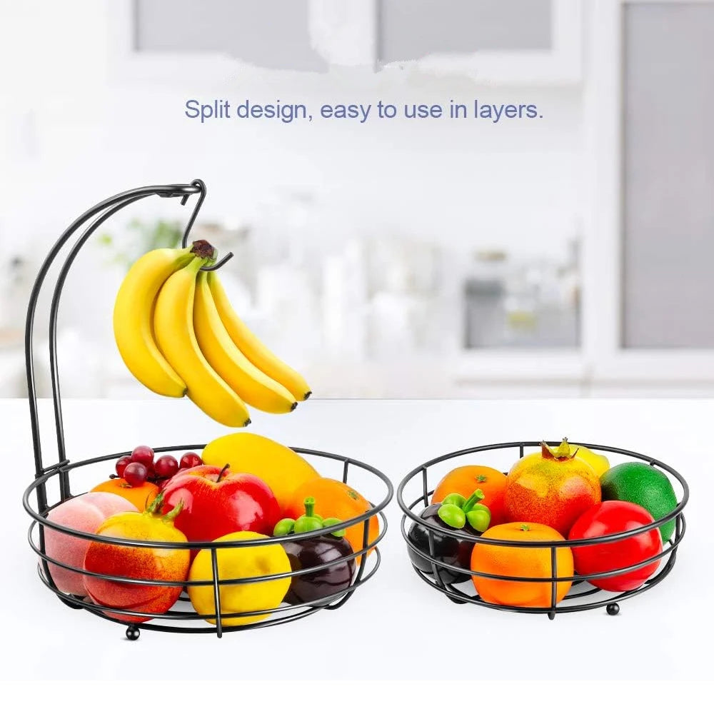 2-Tier Metal Fruit Basket with Banana Hanger
