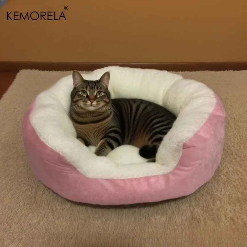 Plush Cat & Small Dog Bed with Backrest
