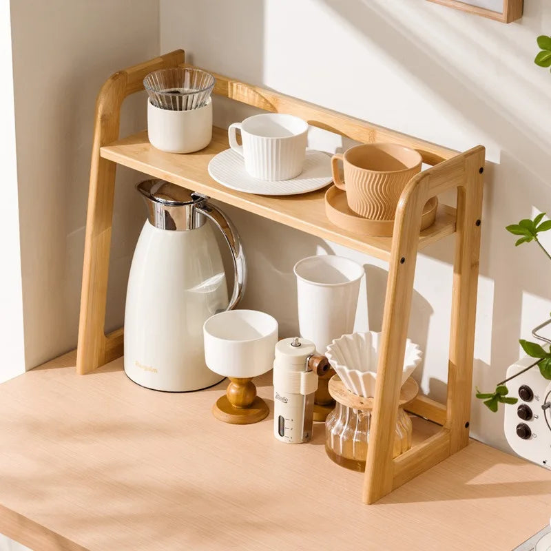 2-Tier Bamboo Kitchen Countertop Organiser | 50–60 cm