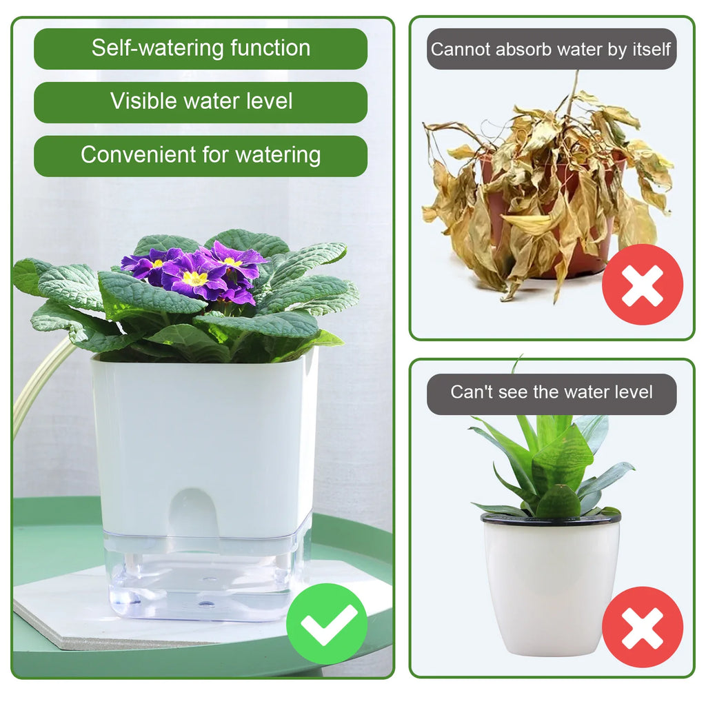 Self-Watering Planter Pot with Cotton Wick | Square or Rectangle