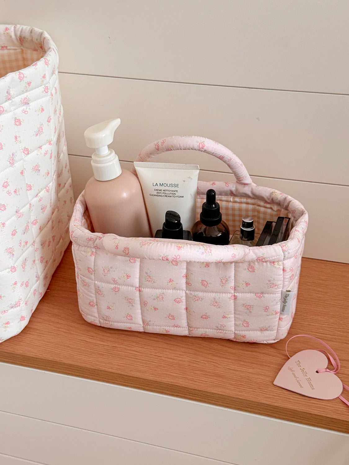 Quilted Floral Pet Toy Storage Basket with Handles