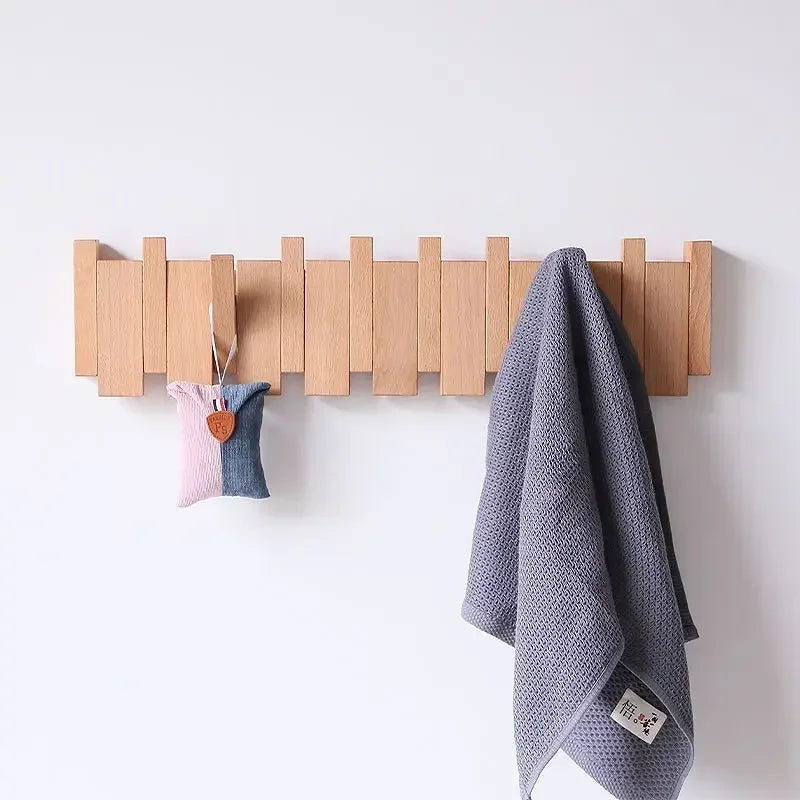 Piano-Key Wall-Mounted Coat Rack with Folding Hooks