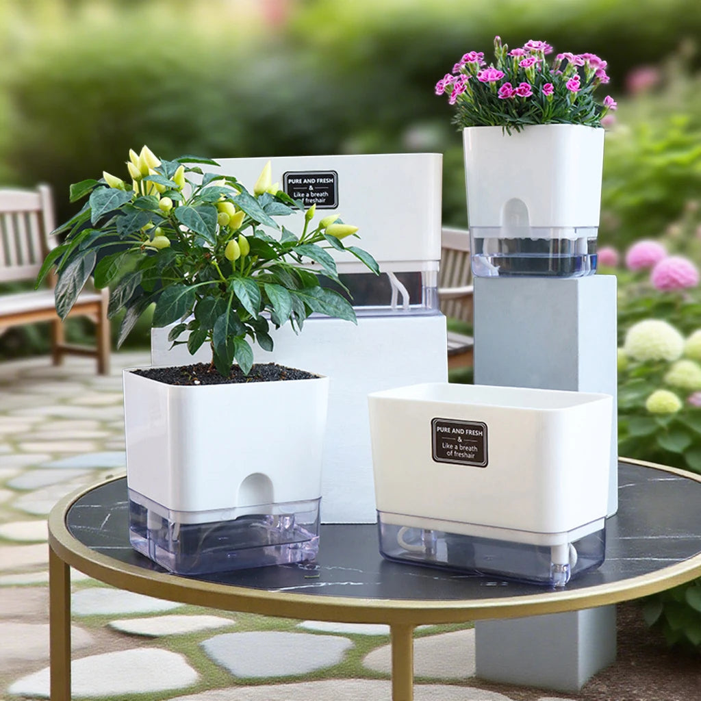 Self-Watering Planter Pot with Cotton Wick | Square or Rectangle