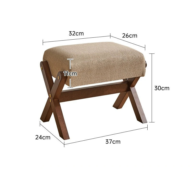 Antique-Style Cushioned Wooden Footstool