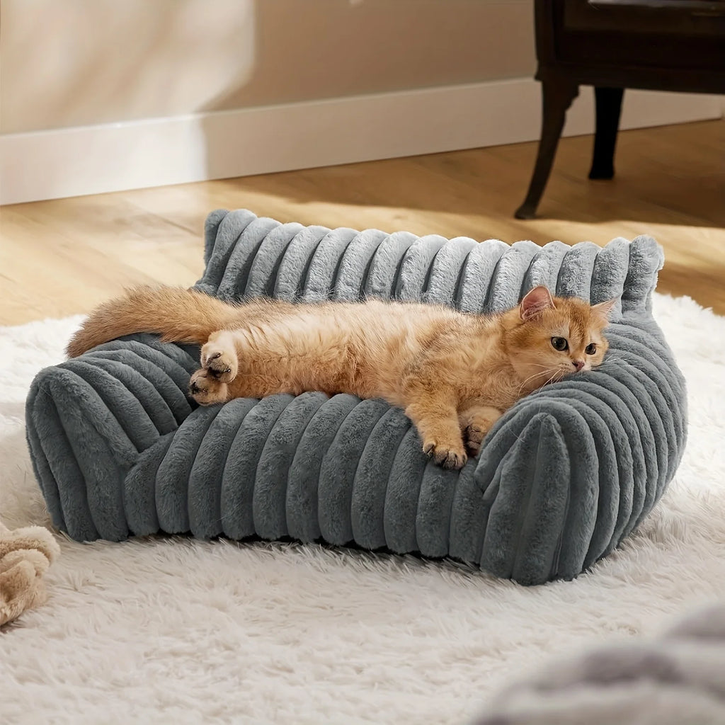 Plush Cat Sofa Bed with Raised Sides | Soft Pet Cushion
