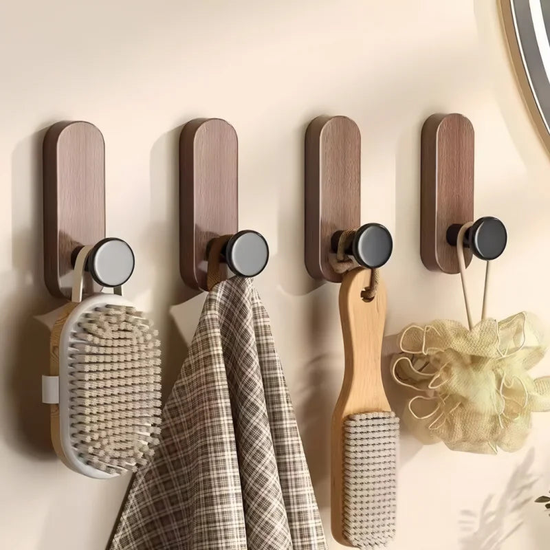 Self-Adhesive Wooden Wall Hooks for Coats, Towels & Keys