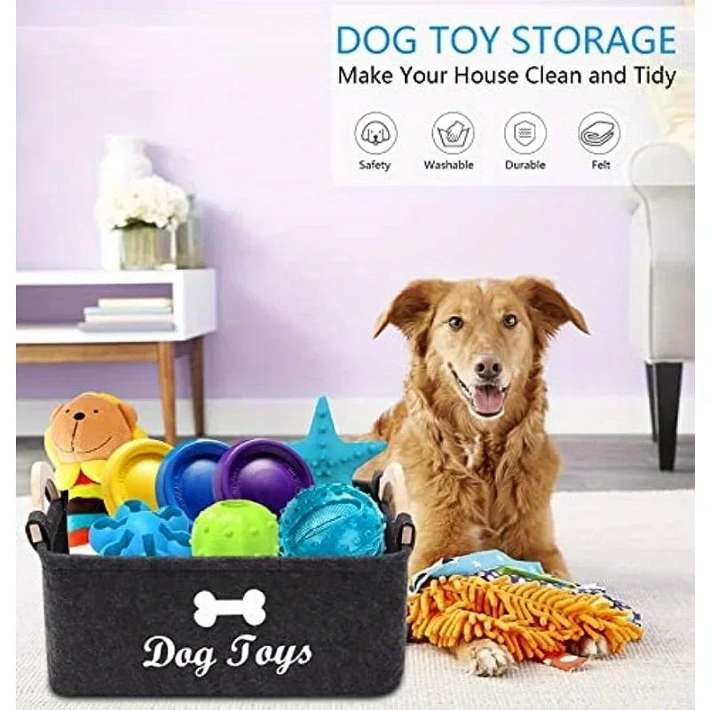 Felt Dog Toy Storage Basket | Black or Light Grey