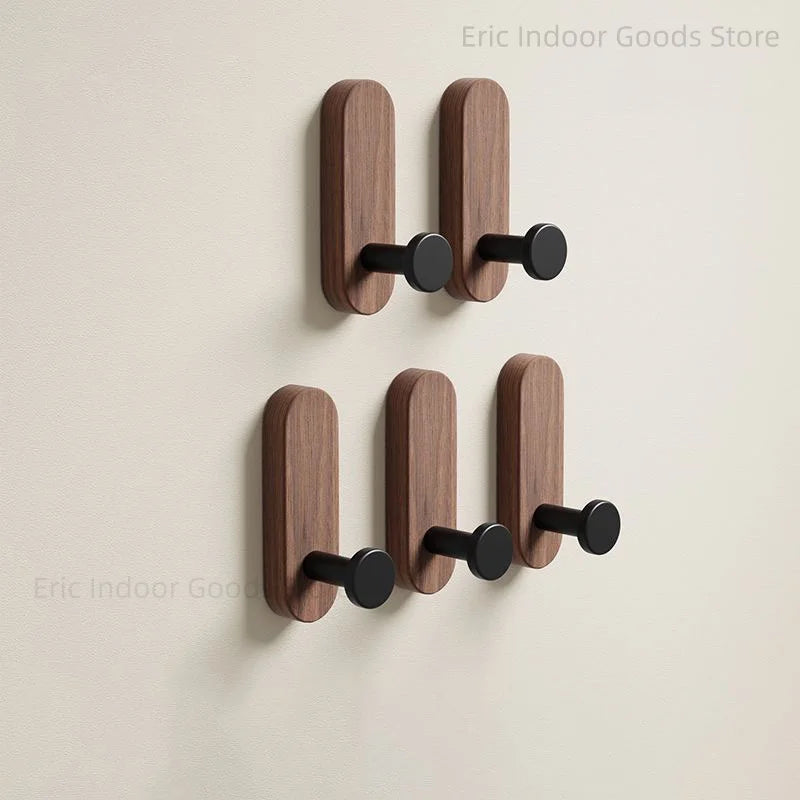 Self-Adhesive Wooden Wall Hooks for Coats, Towels & Keys