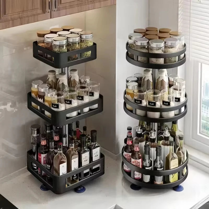 360° Rotating Spice Rack | 1–3 Tier Kitchen Organiser