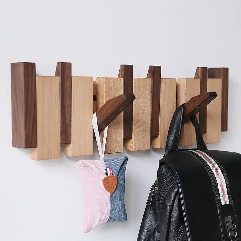 Piano-Key Wall-Mounted Coat Rack with Folding Hooks