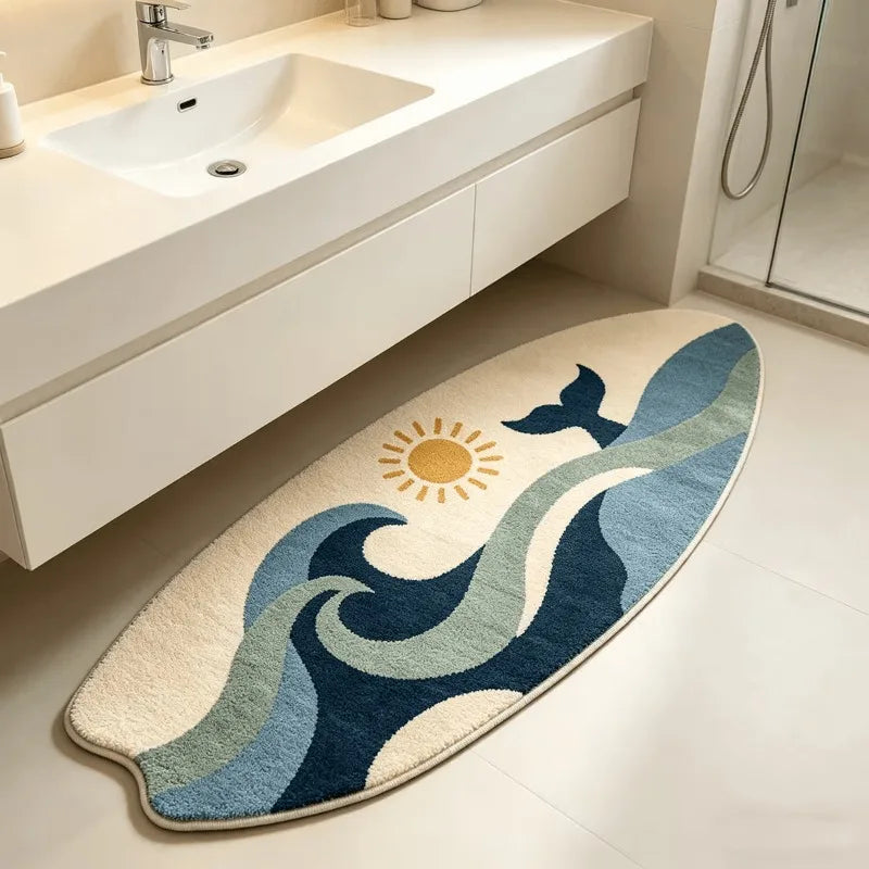 Whale Surfboard Runner Rug | Soft Washable Bedroom Mat