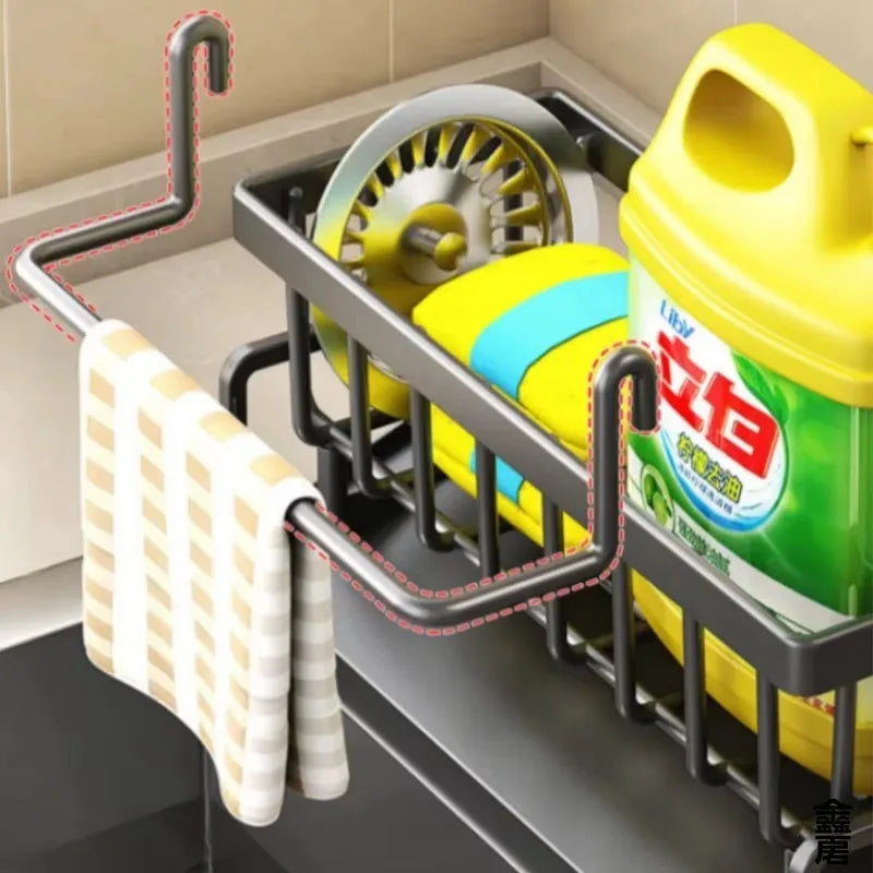 Tap-Mounted Sink Storage Shelf with Drainage Rack