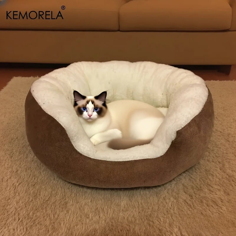 Plush Cat & Small Dog Bed with Backrest