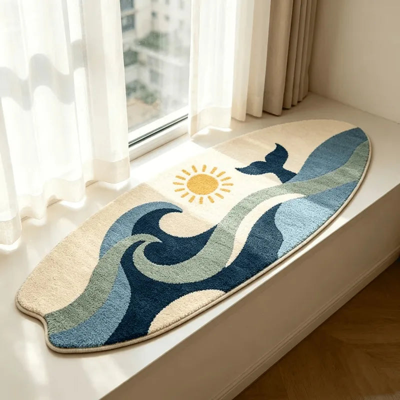 Whale Surfboard Runner Rug | Soft Washable Bedroom Mat