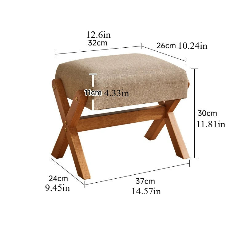 Antique-Style Cushioned Wooden Footstool