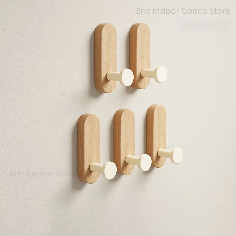 Self-Adhesive Wooden Wall Hooks for Coats, Towels & Keys