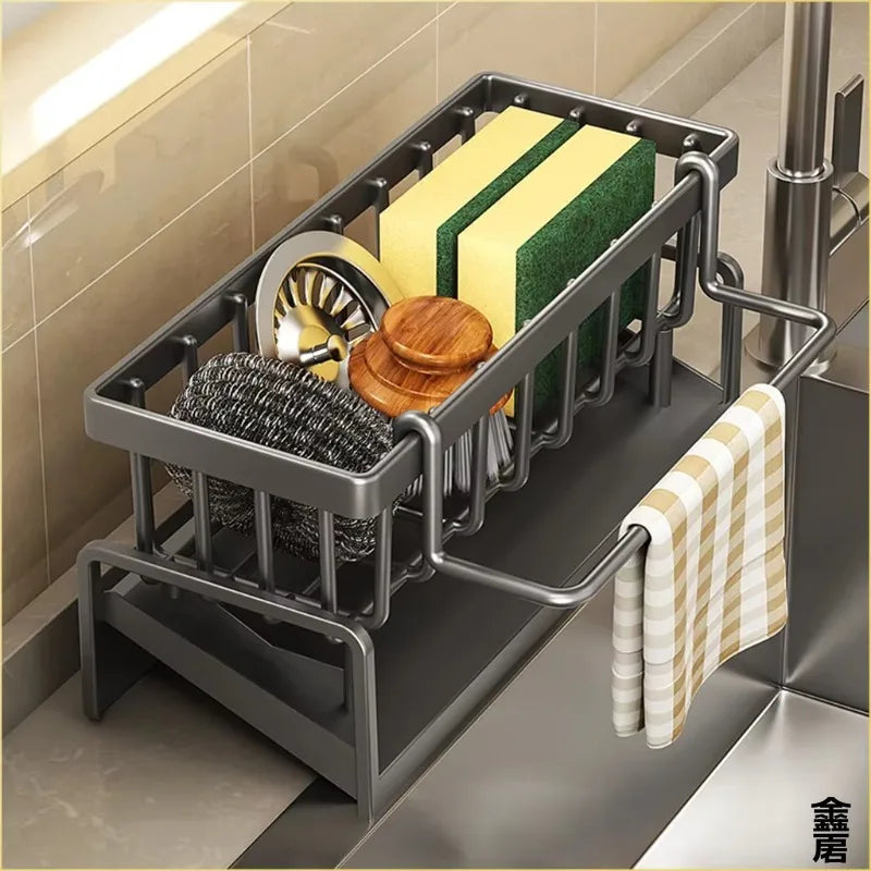 Tap-Mounted Sink Storage Shelf with Drainage Rack