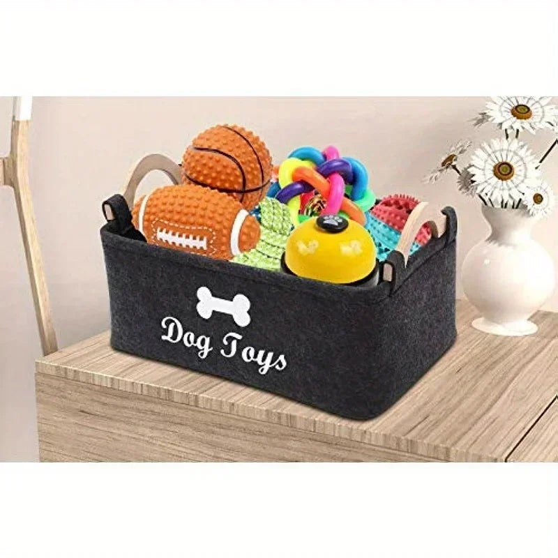 Felt Dog Toy Storage Basket | Black or Light Grey