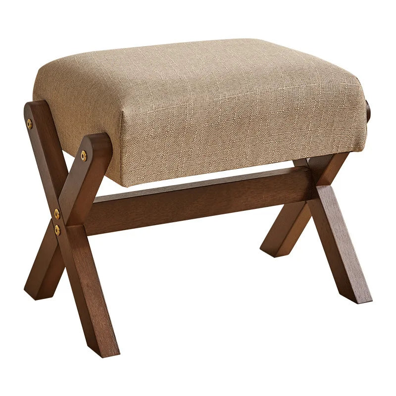 Antique-Style Cushioned Wooden Footstool