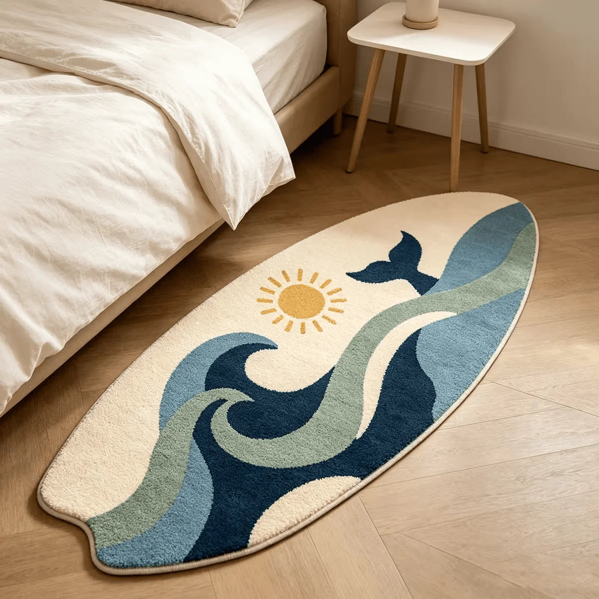Whale Surfboard Runner Rug | Soft Washable Bedroom Mat