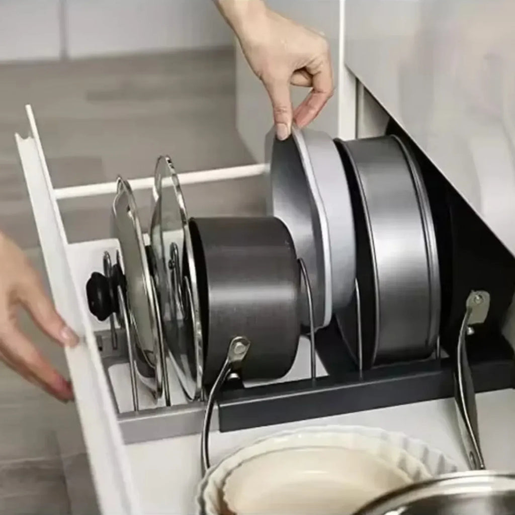 Expandable Pot & Pan Cabinet Organiser with Adjustable Dividers