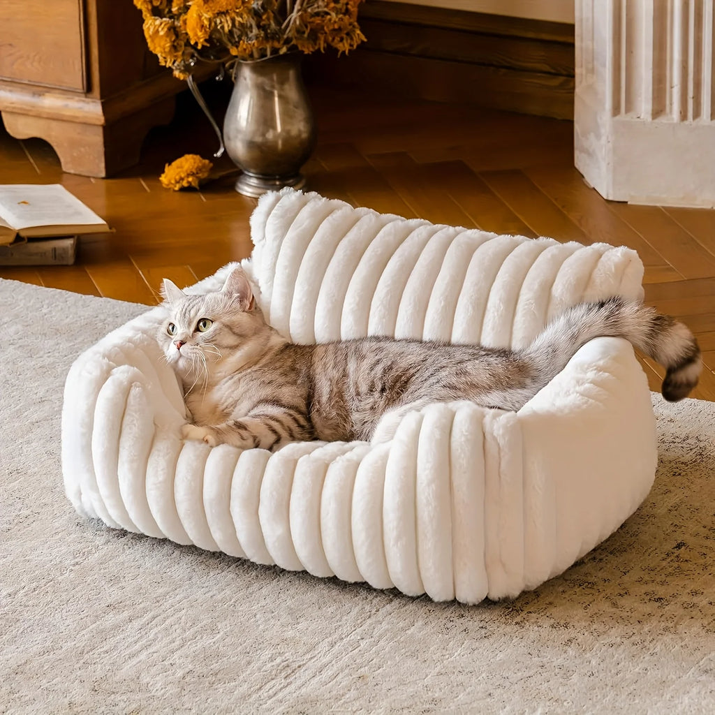 Plush Cat Sofa Bed with Raised Sides | Soft Pet Cushion