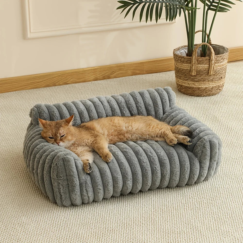 Plush Cat Sofa Bed with Raised Sides | Soft Pet Cushion