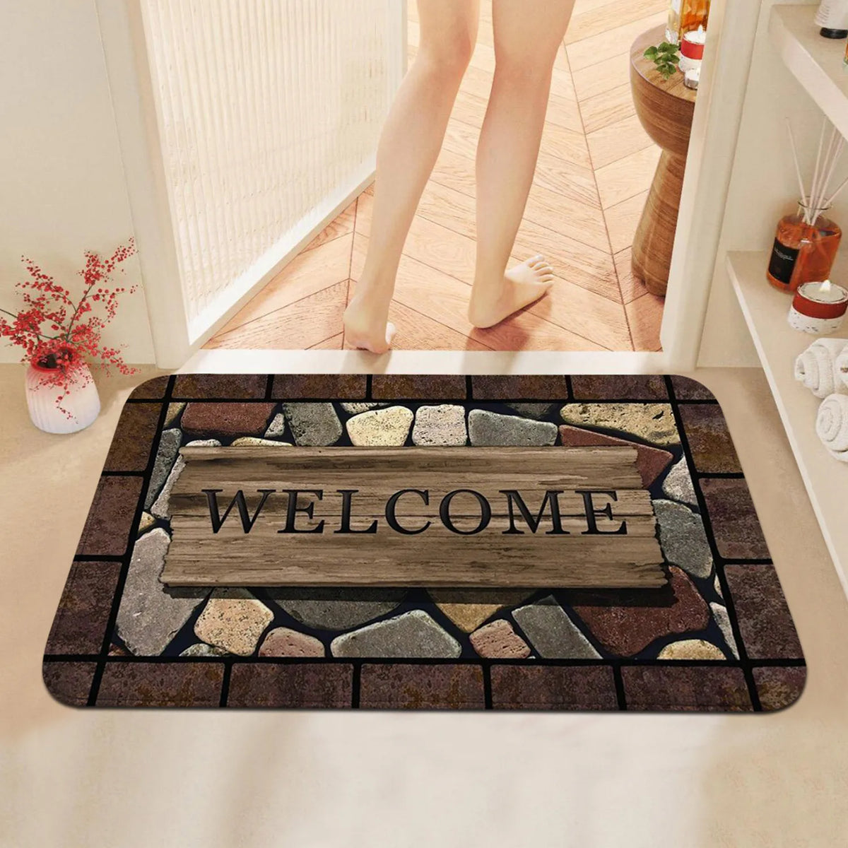 Floral Welcome Doormat | Non-Slip Entry Mat