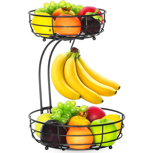 2-Tier Metal Fruit Basket with Banana Hanger